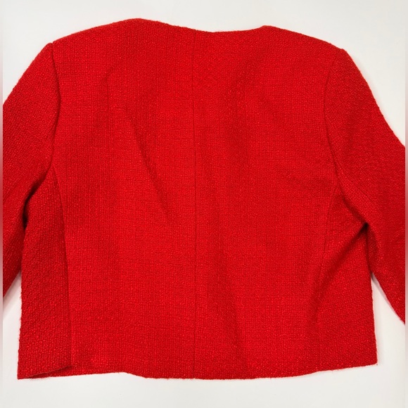 Cropped Red Blazer Boucle Crop Short Jacket Chic Ruby Rose Tweed Suit Notch Crew - Picture 6 of 17